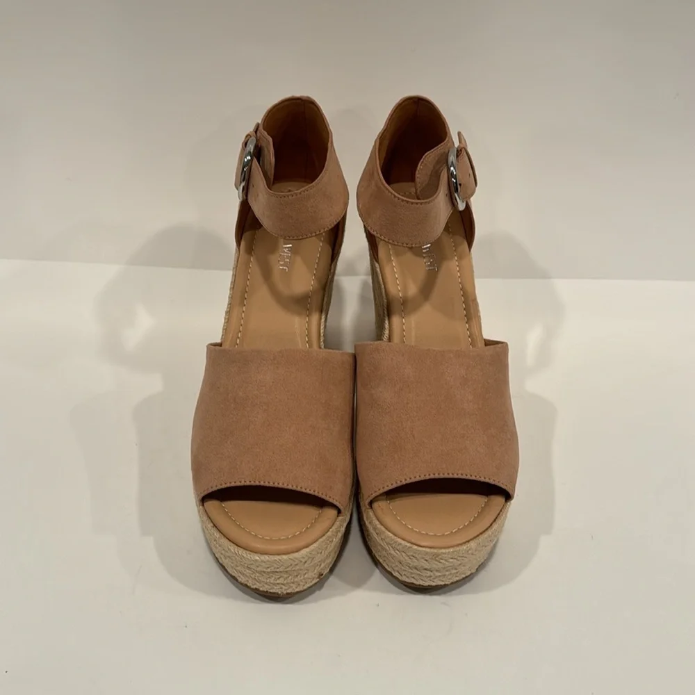NEW Nine West Faux Suede Tan Wedge Espadrille Sandals Size 10M
